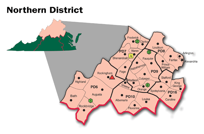 Map of the Northern District of Virginia Cooperative Extension.