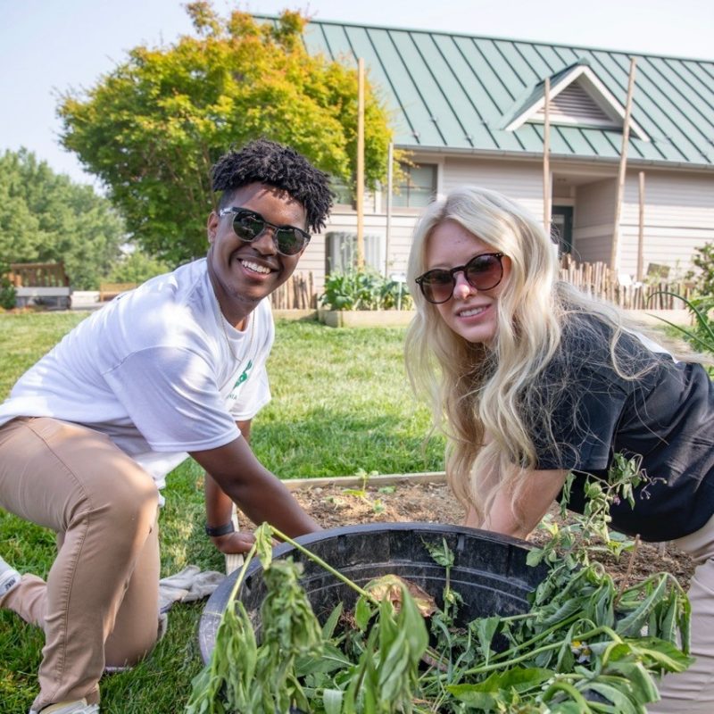 Two 4-H youths gardening
