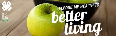 Healthy Living, green apple with white "I pledge my heath to better living" text 