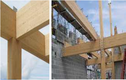 Figure 5: Glulam usado como columna y viga. Fuente: (Anthony Forest Products Co., 2021; CE Center, 2020)