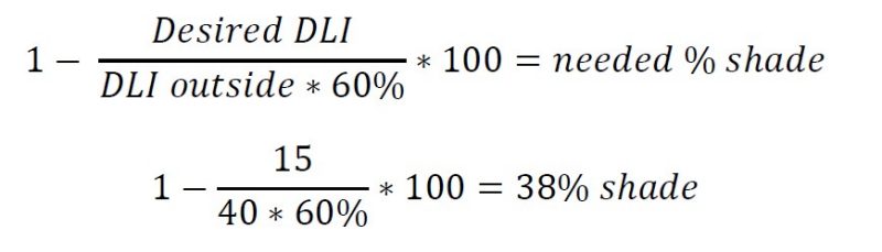 1 minus , , numerator , cap D e s i. r e d , cap D cap L cap I. end numerator , over denominator , cap D cap L cap I. , o u t s i. d e asterisk operator 60% end denominator , asterisk operator 100 equals n e e d e d , % , s h a. d e . 1 minus 15 over denominator , 40 asterisk operator 60% end denominator , asterisk operator 100 equals 38% , s h a. d e